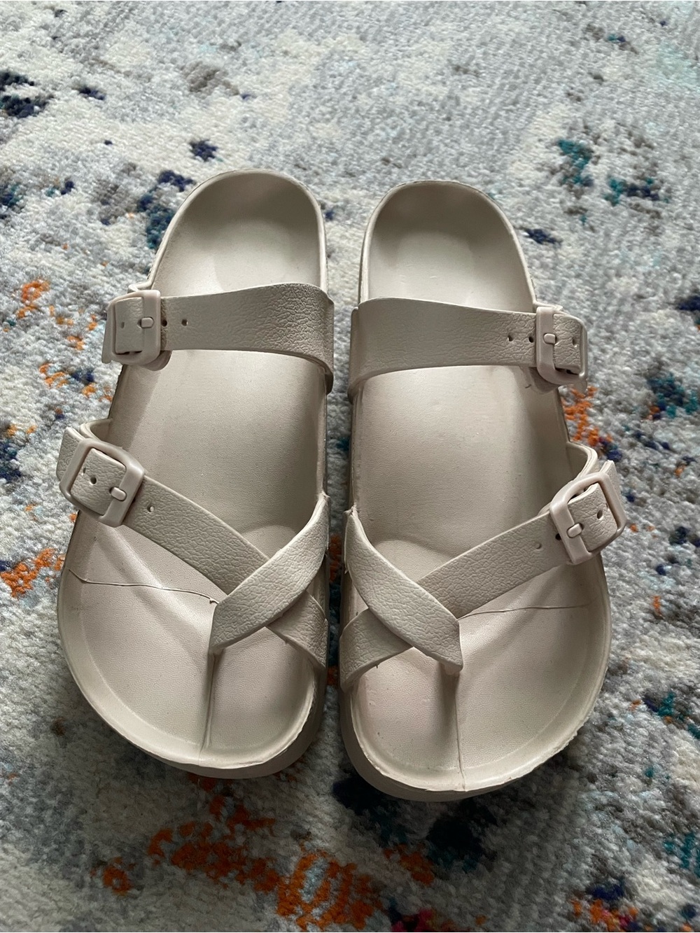 Neutral Cream Crisscross Buckle Slide Foam Sandals